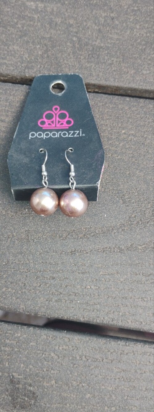 Paparazzi Champagne Pearl Drop Earrings - Women Jewelry